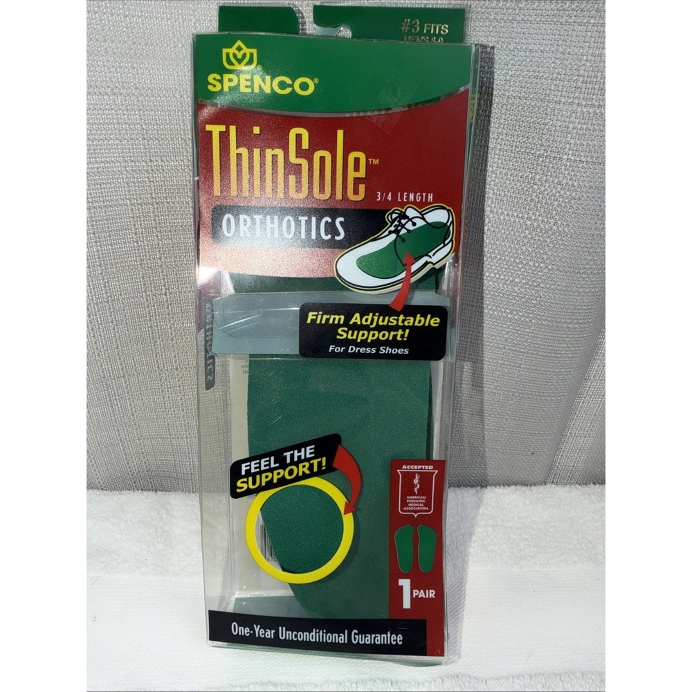 Spenco 3/4 Length Thinsole Orthotic Arch Support Shoe Insoles #3 M 8-9 W 9-10